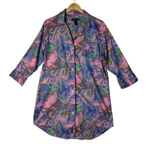 Lauren‎ Ralph Lauren Womens Paisley Cotton Tunic Sleep Shirt Top Size Large Boho